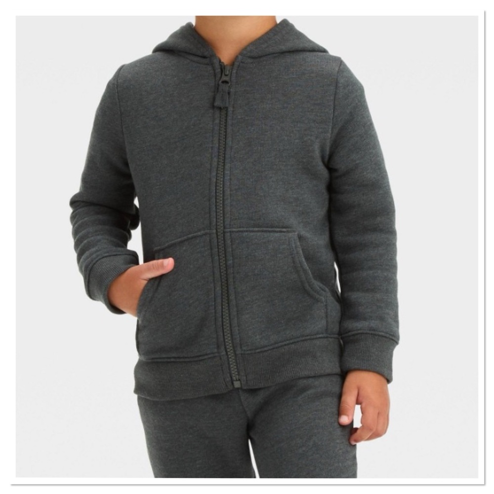 Toddler Boys Fleece Zip Up Dark Gray Fleece Sweatshirt Hoodie